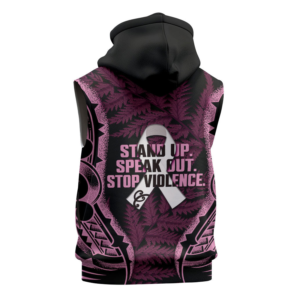 White Ribbon Day New Zealand Sleeveless Hoodie Respect Women Maori Pattern Pink