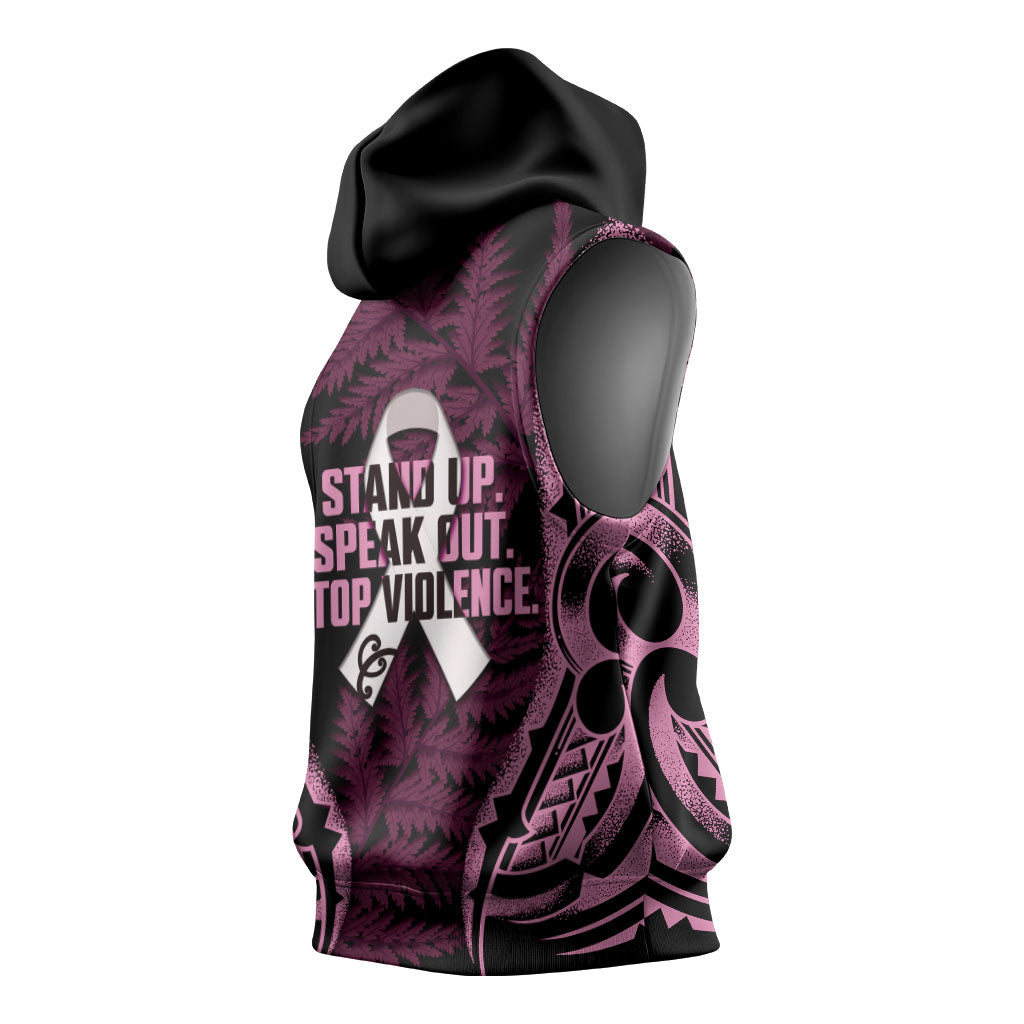 White Ribbon Day New Zealand Sleeveless Hoodie Respect Women Maori Pattern Pink