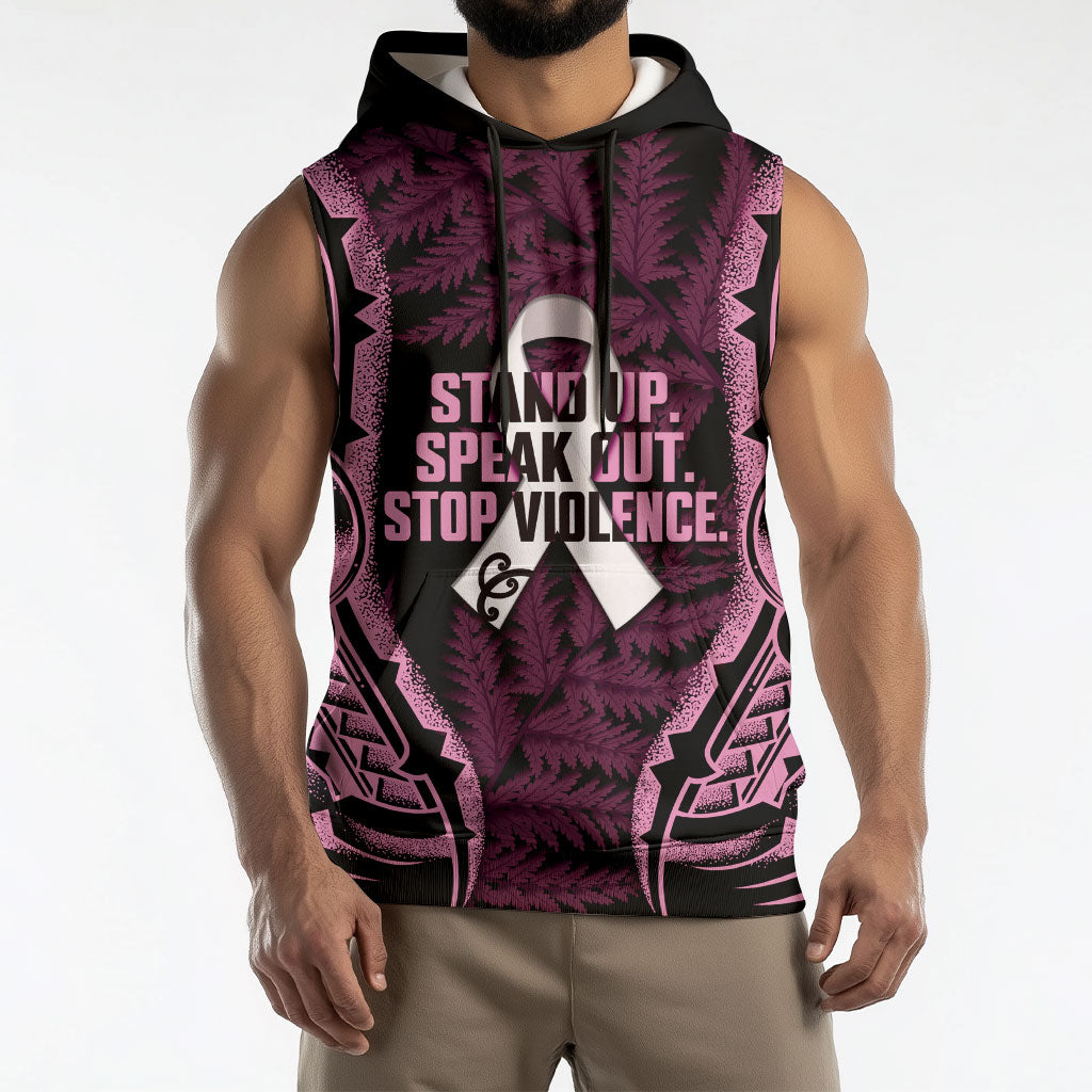 White Ribbon Day New Zealand Sleeveless Hoodie Respect Women Maori Pattern Pink