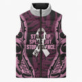 White Ribbon Day New Zealand Sleeveless Puffer Jacket Respect Women Maori Pattern Pink