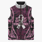 White Ribbon Day New Zealand Sleeveless Puffer Jacket Respect Women Maori Pattern Pink