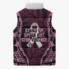 White Ribbon Day New Zealand Sleeveless Puffer Jacket Respect Women Maori Pattern Pink