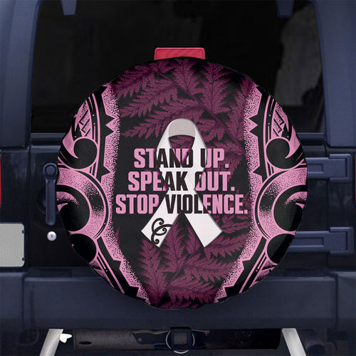 White Ribbon Day New Zealand Spare Tire Cover Respect Women Maori Pattern Pink