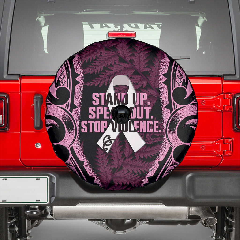 White Ribbon Day New Zealand Spare Tire Cover Respect Women Maori Pattern Pink