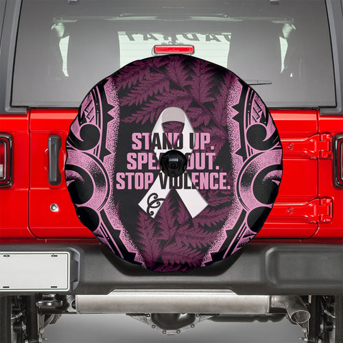 White Ribbon Day New Zealand Spare Tire Cover Respect Women Maori Pattern Pink