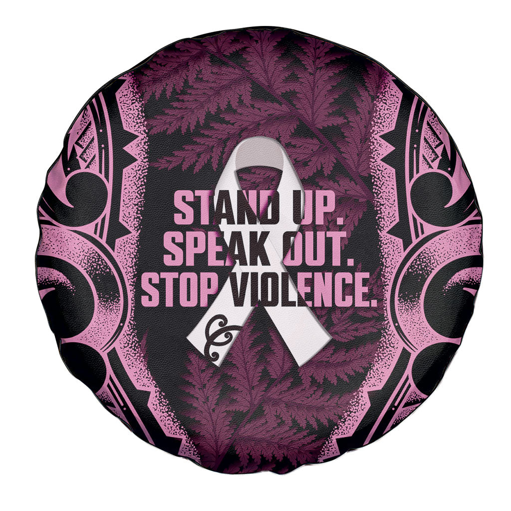 White Ribbon Day New Zealand Spare Tire Cover Respect Women Maori Pattern Pink