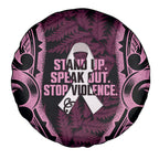 White Ribbon Day New Zealand Spare Tire Cover Respect Women Maori Pattern Pink