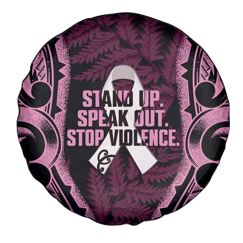 White Ribbon Day New Zealand Spare Tire Cover Respect Women Maori Pattern Pink