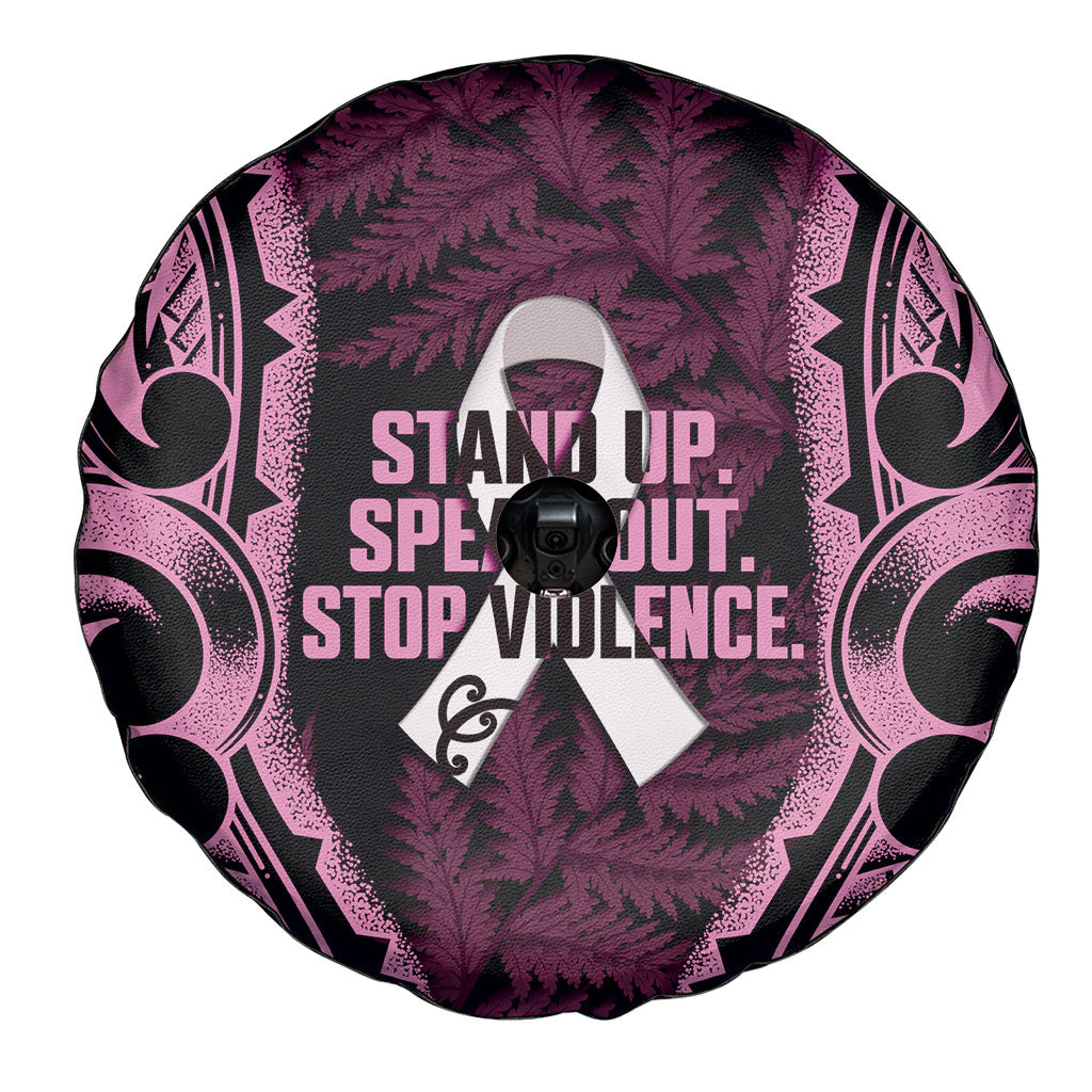 White Ribbon Day New Zealand Spare Tire Cover Respect Women Maori Pattern Pink