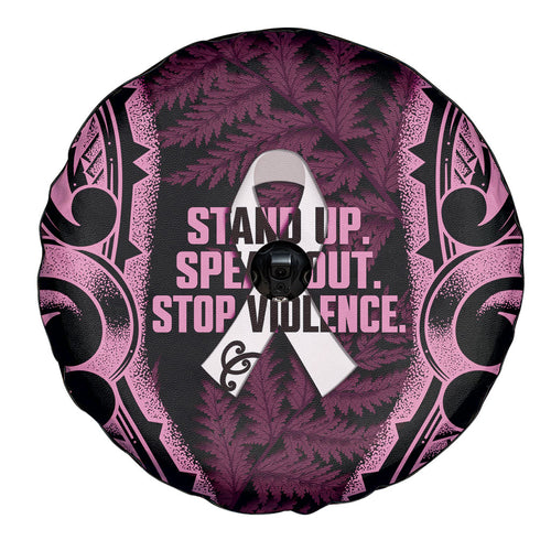 White Ribbon Day New Zealand Spare Tire Cover Respect Women Maori Pattern Pink