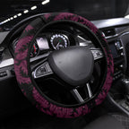 White Ribbon Day New Zealand Steering Wheel Cover Respect Women Maori Pattern Pink