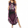 White Ribbon Day New Zealand Summer Maxi Dress Respect Women Maori Pattern Pink