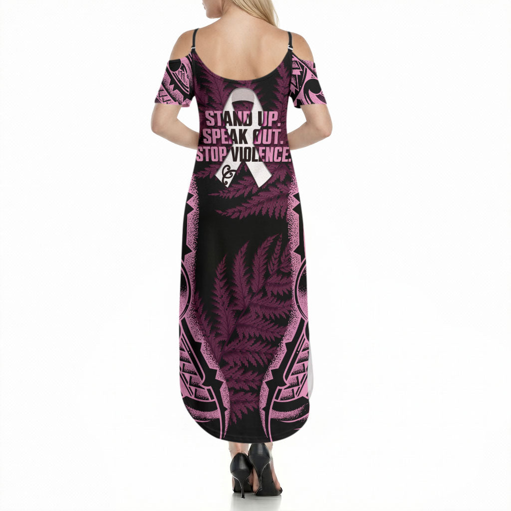 White Ribbon Day New Zealand Summer Maxi Dress Respect Women Maori Pattern Pink