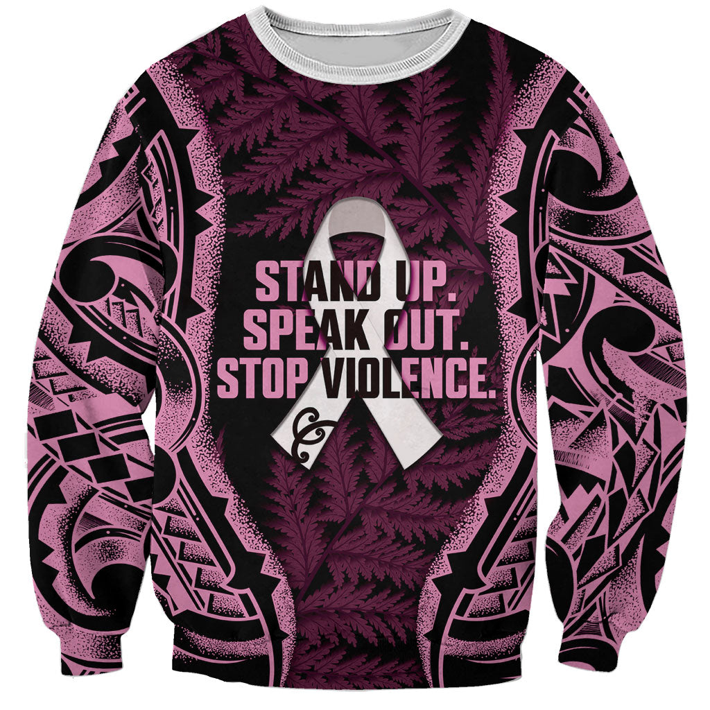 White Ribbon Day New Zealand Sweatshirt Respect Women Maori Pattern Pink