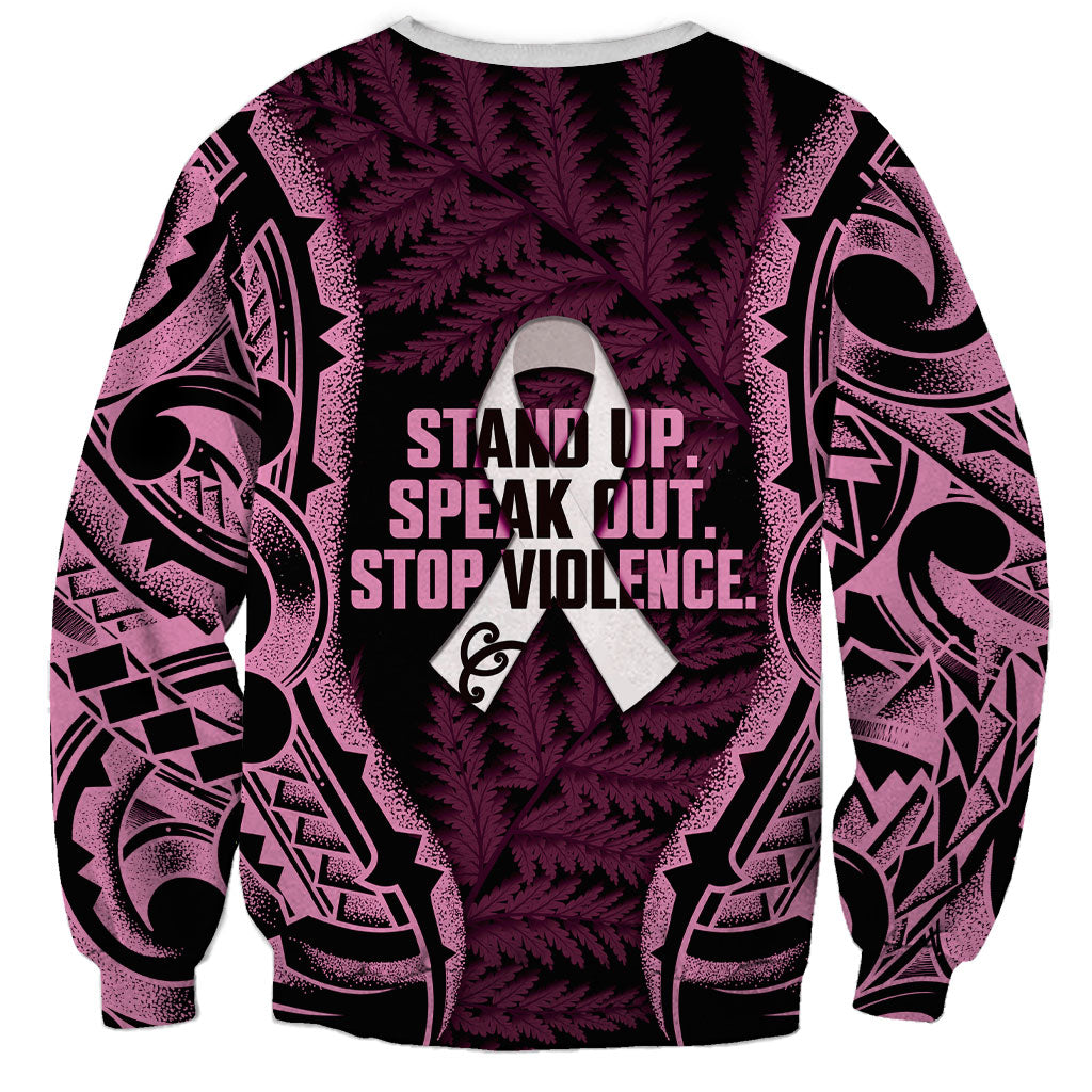 White Ribbon Day New Zealand Sweatshirt Respect Women Maori Pattern Pink