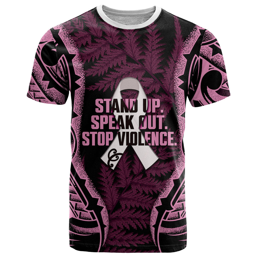 White Ribbon Day New Zealand T Shirt Respect Women Maori Pattern Pink