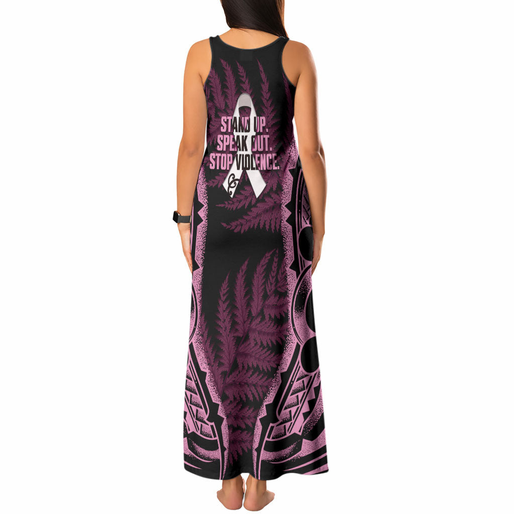 White Ribbon Day New Zealand Tank Maxi Dress Respect Women Maori Pattern Pink