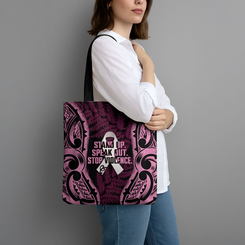 White Ribbon Day New Zealand Tote Bag Respect Women Maori Pattern Pink