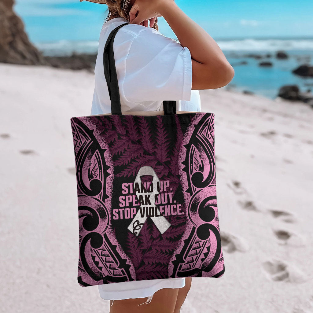 White Ribbon Day New Zealand Tote Bag Respect Women Maori Pattern Pink
