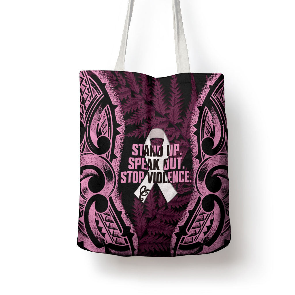 White Ribbon Day New Zealand Tote Bag Respect Women Maori Pattern Pink