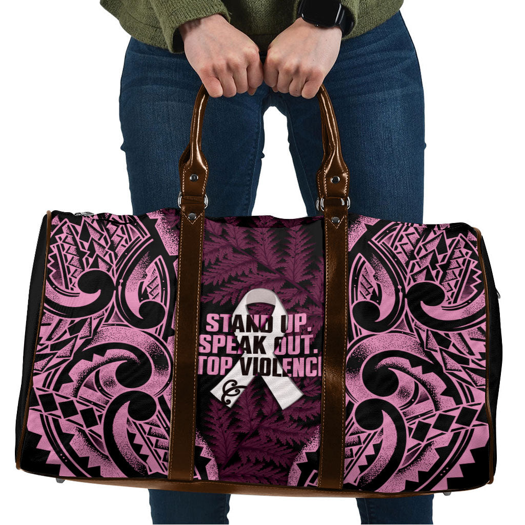 White Ribbon Day New Zealand Travel Bag Respect Women Maori Pattern Pink