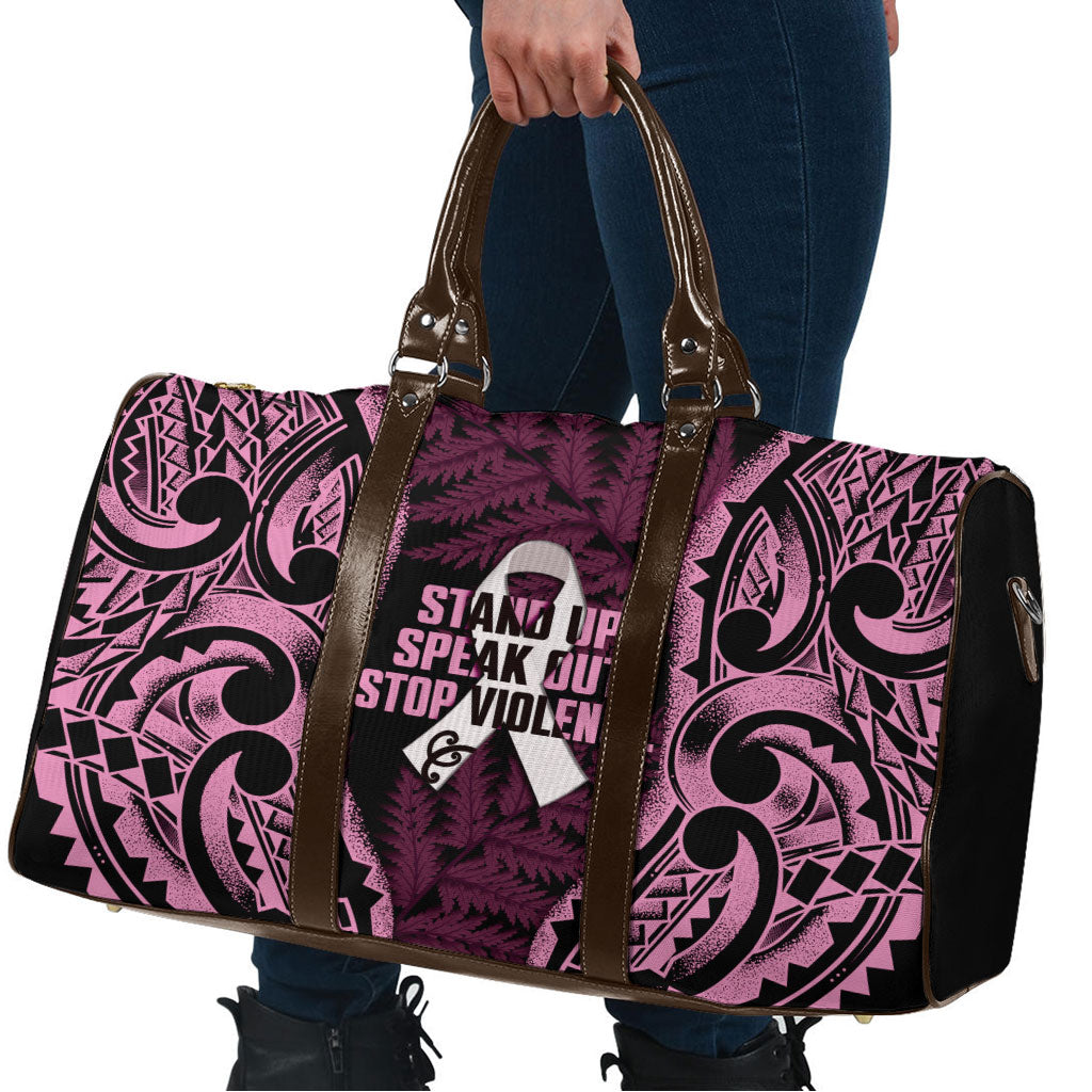 White Ribbon Day New Zealand Travel Bag Respect Women Maori Pattern Pink