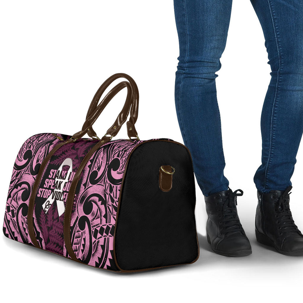 White Ribbon Day New Zealand Travel Bag Respect Women Maori Pattern Pink