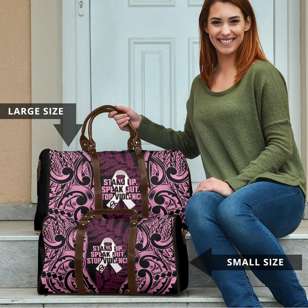 White Ribbon Day New Zealand Travel Bag Respect Women Maori Pattern Pink