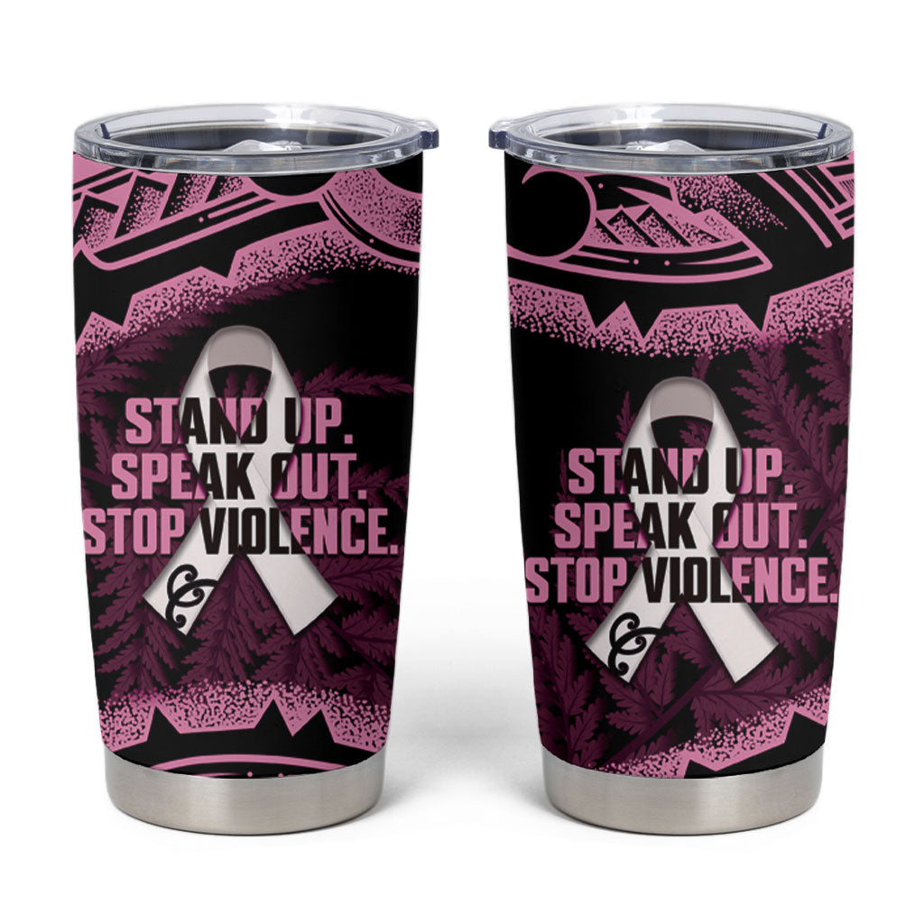 White Ribbon Day New Zealand Tumbler Cup Respect Women Maori Pattern Pink