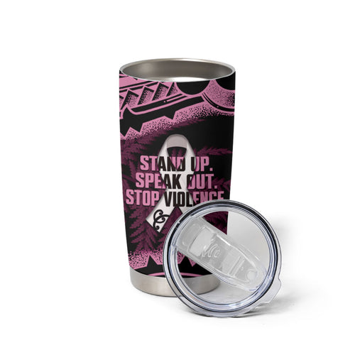 White Ribbon Day New Zealand Tumbler Cup Respect Women Maori Pattern Pink