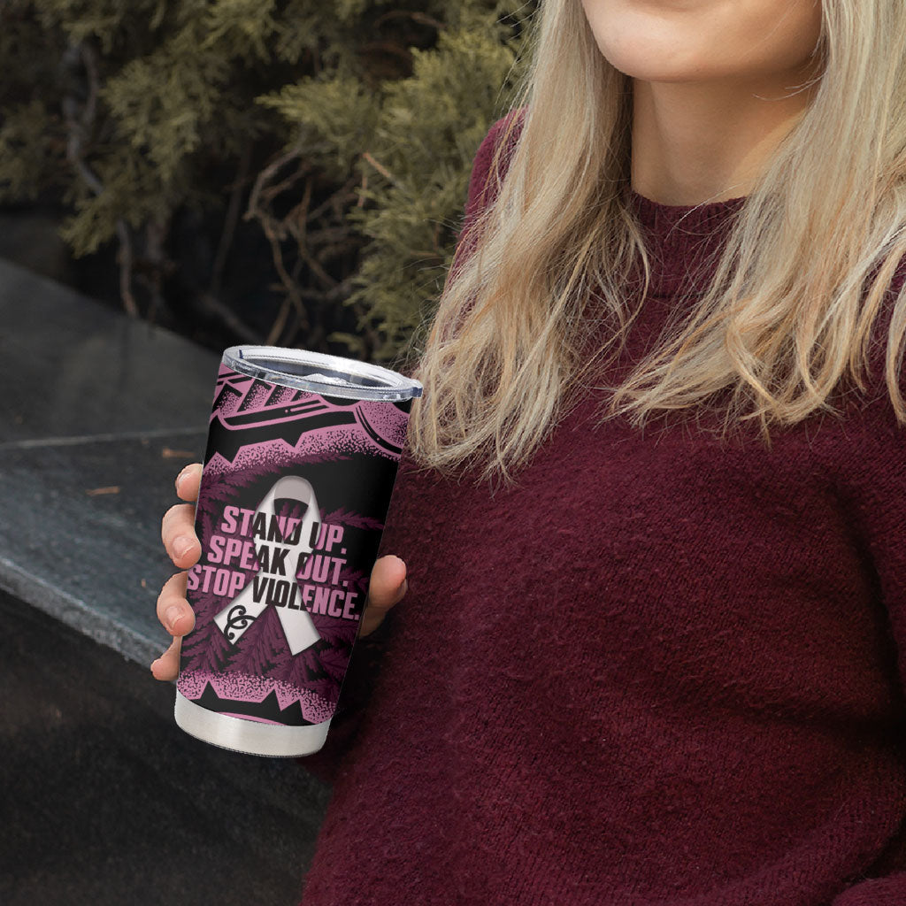 White Ribbon Day New Zealand Tumbler Cup Respect Women Maori Pattern Pink