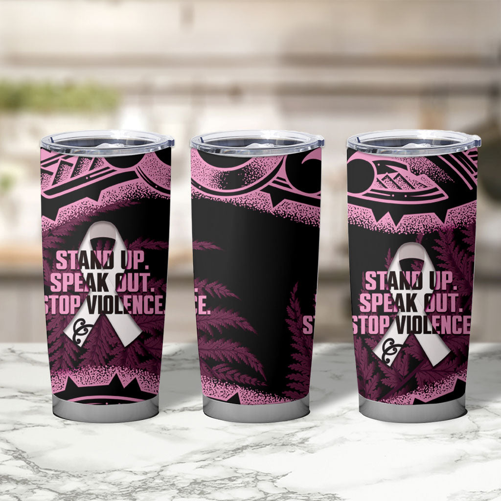 White Ribbon Day New Zealand Tumbler Cup Respect Women Maori Pattern Pink