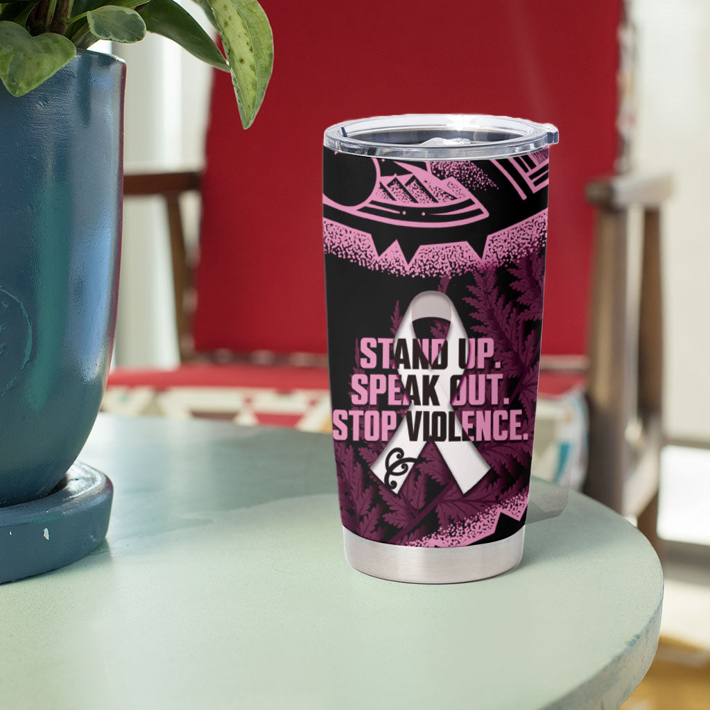 White Ribbon Day New Zealand Tumbler Cup Respect Women Maori Pattern Pink