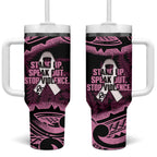 White Ribbon Day New Zealand Tumbler With Handle Respect Women Maori Pattern Pink
