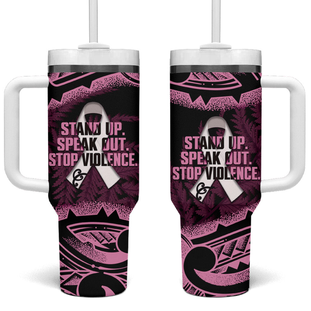 White Ribbon Day New Zealand Tumbler With Handle Respect Women Maori Pattern Pink