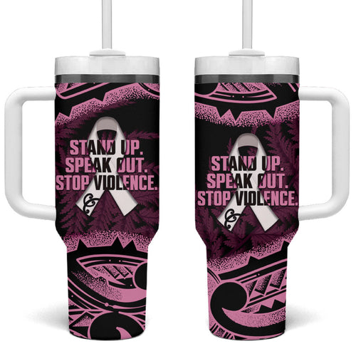 White Ribbon Day New Zealand Tumbler With Handle Respect Women Maori Pattern Pink