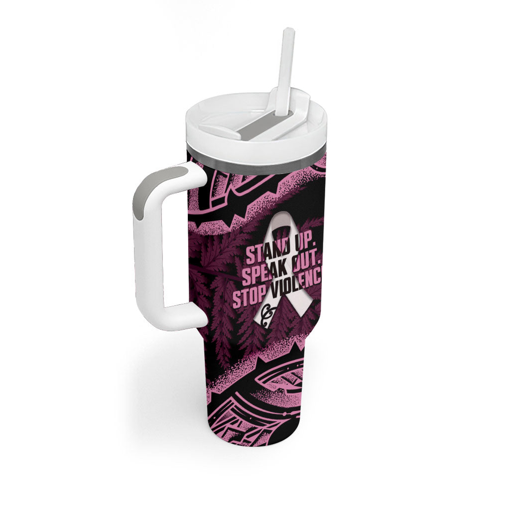 White Ribbon Day New Zealand Tumbler With Handle Respect Women Maori Pattern Pink