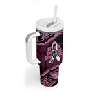 White Ribbon Day New Zealand Tumbler With Handle Respect Women Maori Pattern Pink