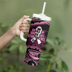 White Ribbon Day New Zealand Tumbler With Handle Respect Women Maori Pattern Pink