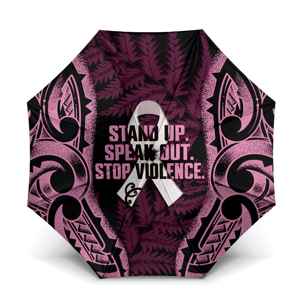 White Ribbon Day New Zealand Umbrella Respect Women Maori Pattern Pink