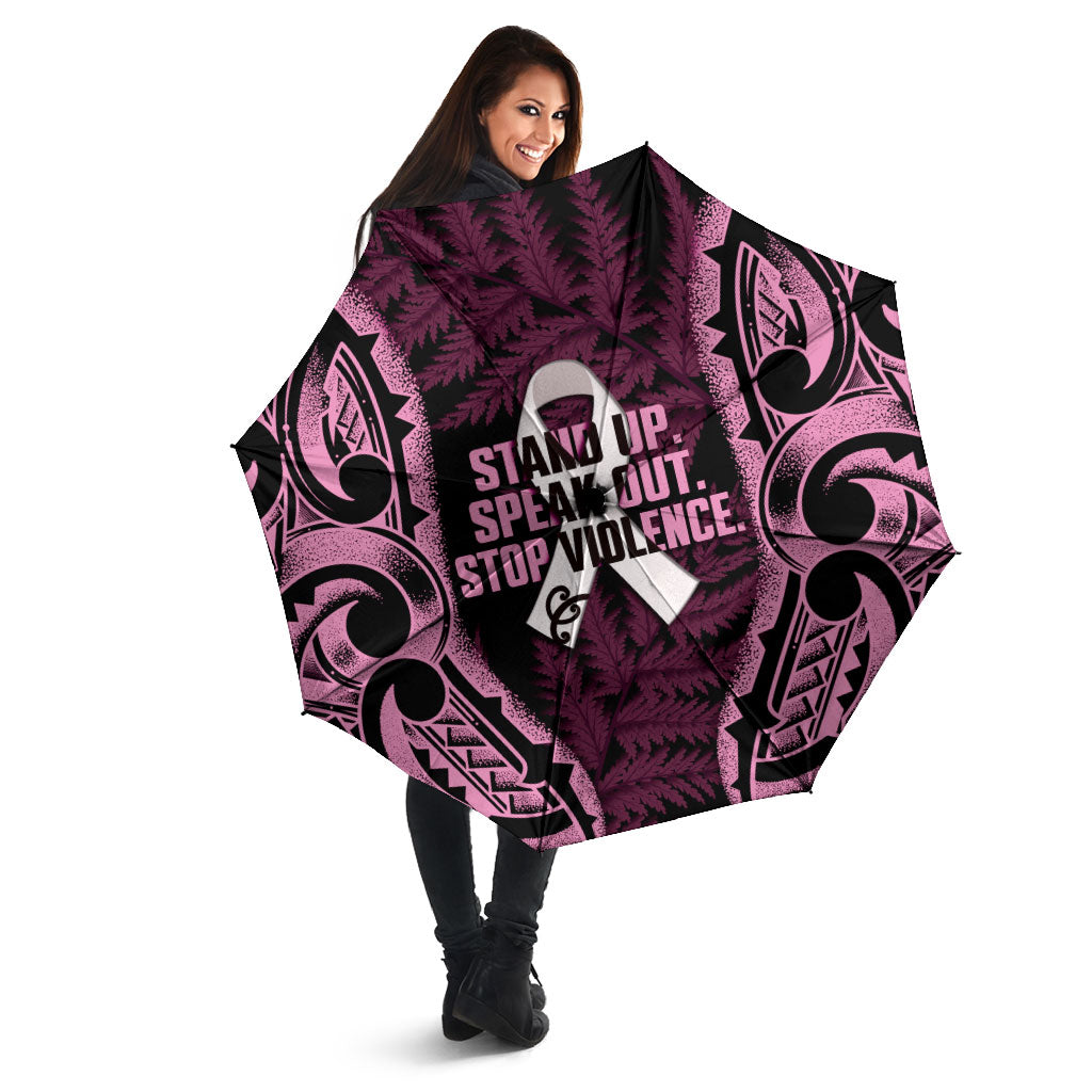 White Ribbon Day New Zealand Umbrella Respect Women Maori Pattern Pink