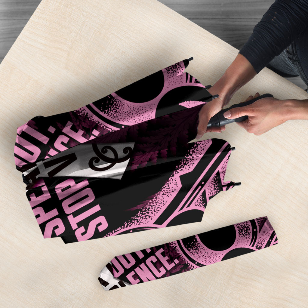 White Ribbon Day New Zealand Umbrella Respect Women Maori Pattern Pink