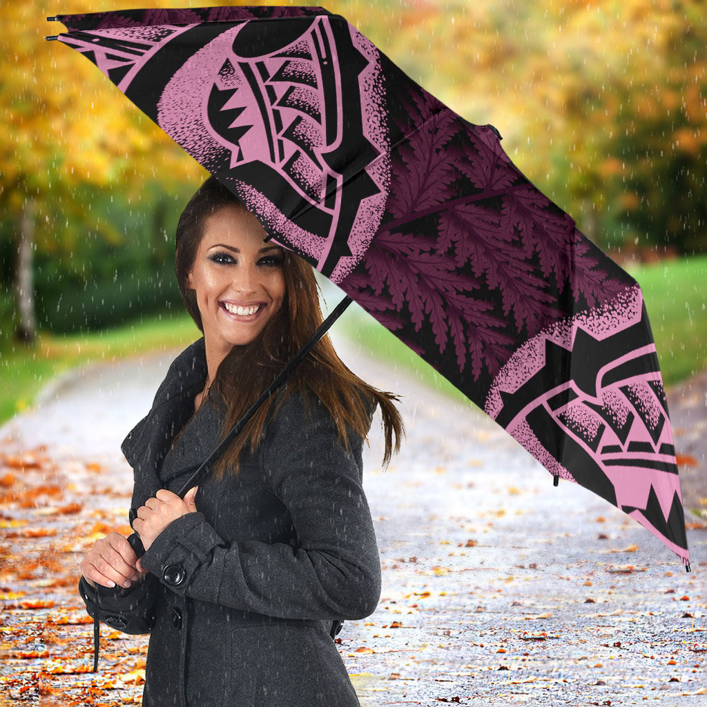 White Ribbon Day New Zealand Umbrella Respect Women Maori Pattern Pink