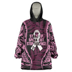 White Ribbon Day New Zealand Wearable Blanket Hoodie Respect Women Maori Pattern Pink