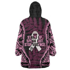 White Ribbon Day New Zealand Wearable Blanket Hoodie Respect Women Maori Pattern Pink