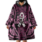 White Ribbon Day New Zealand Wearable Blanket Hoodie Respect Women Maori Pattern Pink