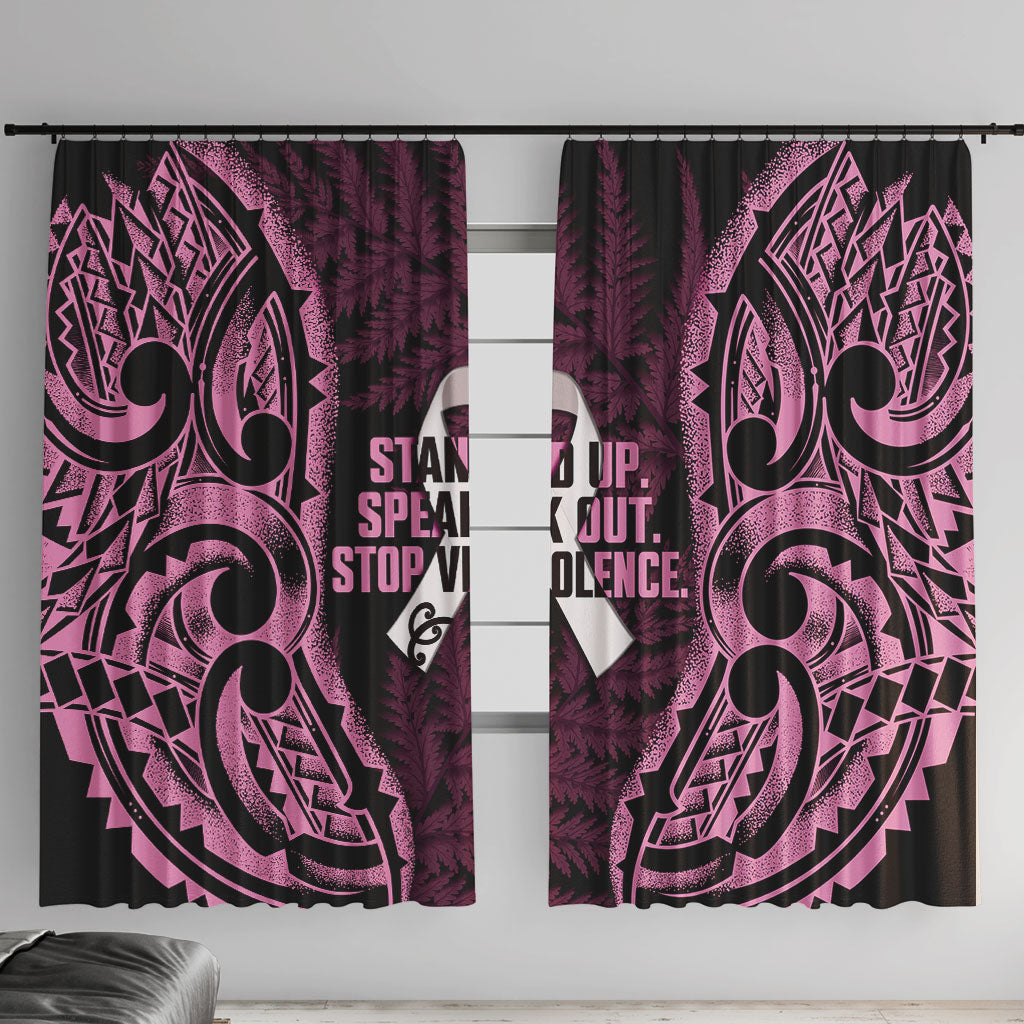 White Ribbon Day New Zealand Window Curtain Respect Women Maori Pattern Pink