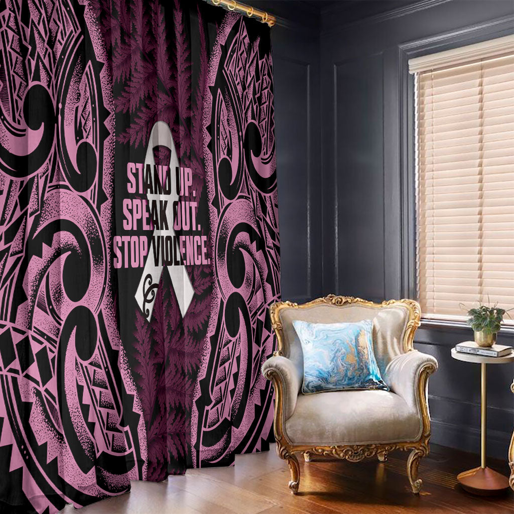 White Ribbon Day New Zealand Window Curtain Respect Women Maori Pattern Pink