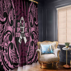 White Ribbon Day New Zealand Window Curtain Respect Women Maori Pattern Pink