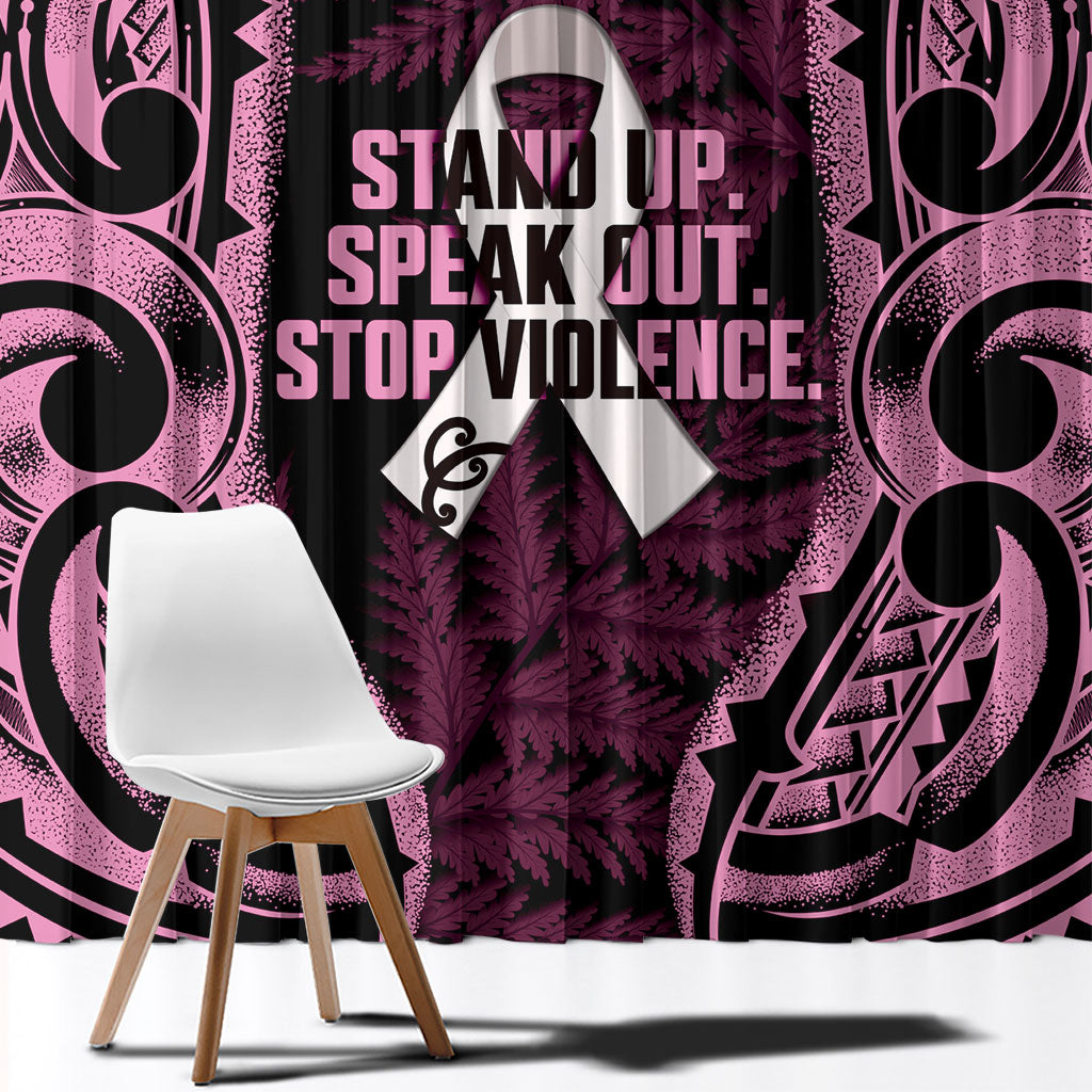 White Ribbon Day New Zealand Window Curtain Respect Women Maori Pattern Pink
